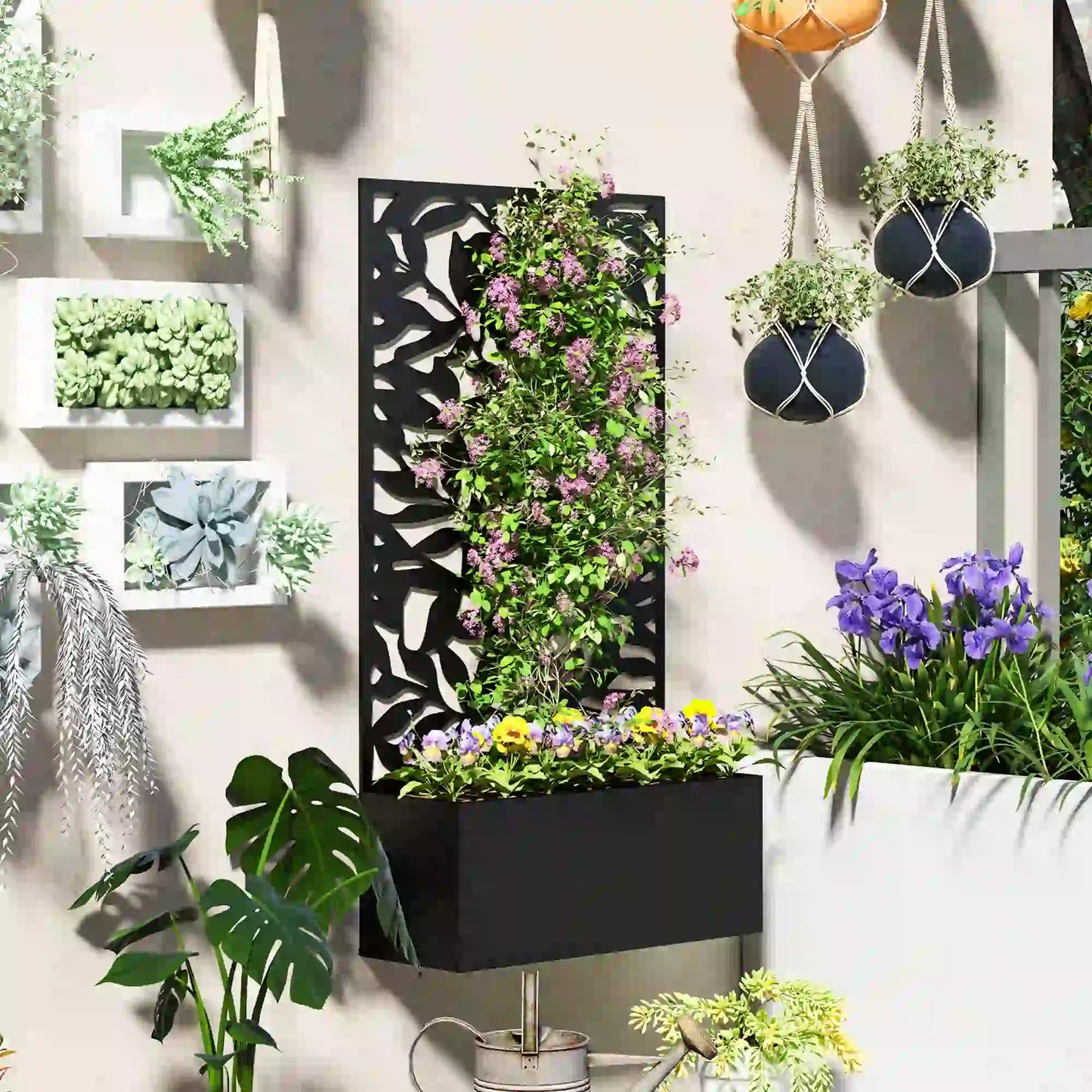 Raised Garden Bed With Trellis, 24" x 9.1" x 44.5", Black Galvanized Planter Boxes at Gallery Canada