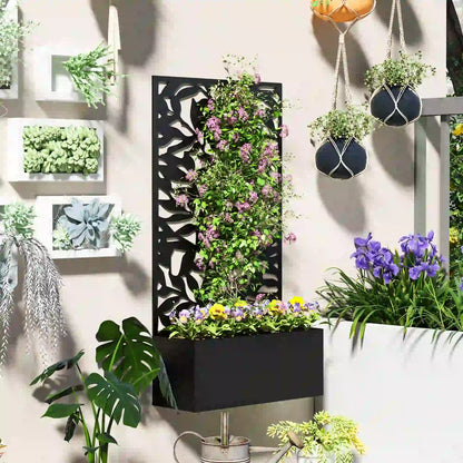 Raised Garden Bed With Trellis, 24" x 9.1" x 44.5", Black Galvanized Planter Boxes at Gallery Canada