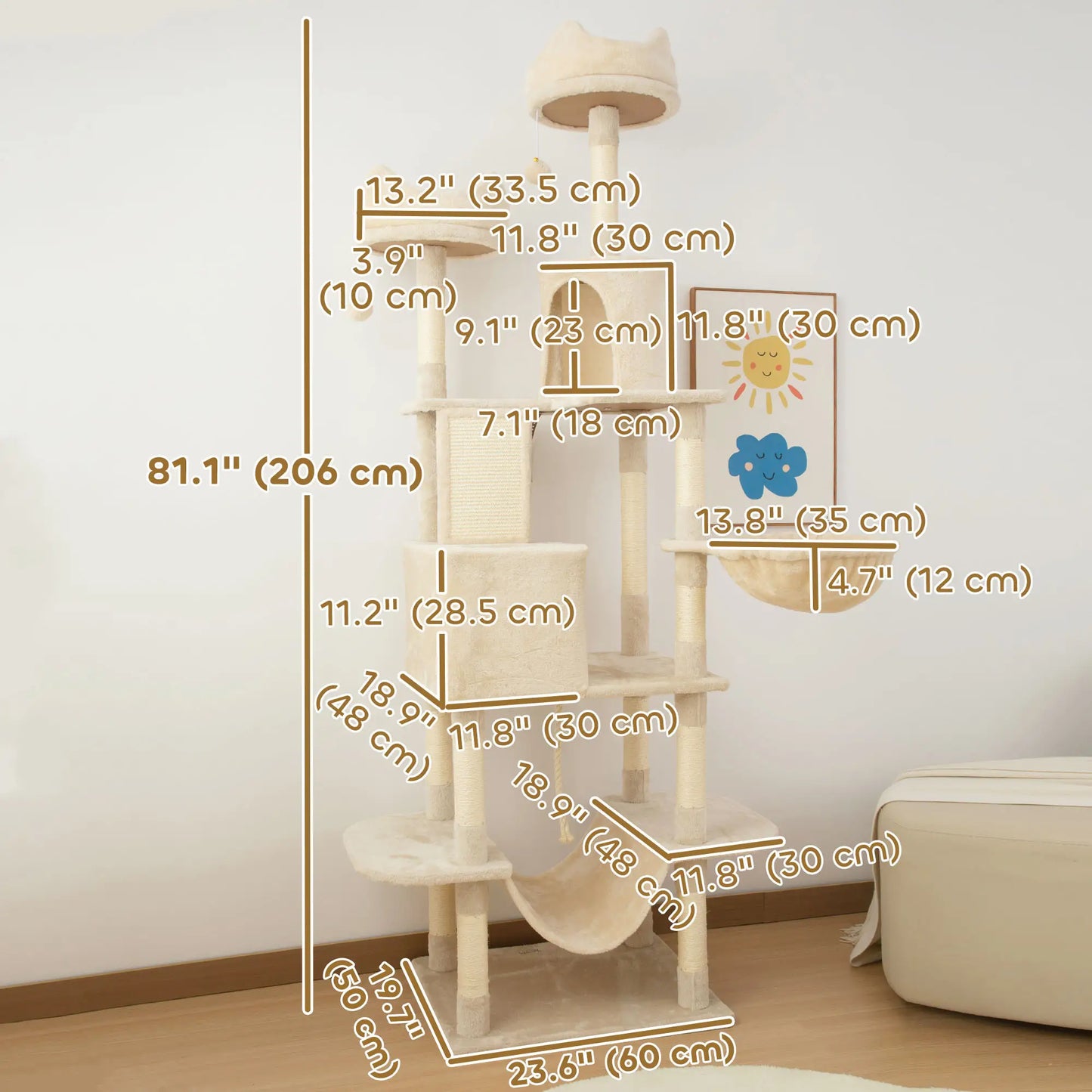 81" Large Cat Tree, Scratching Posts, Condos, Beds, Hammocks, Beige Cat Trees at Gallery Canada