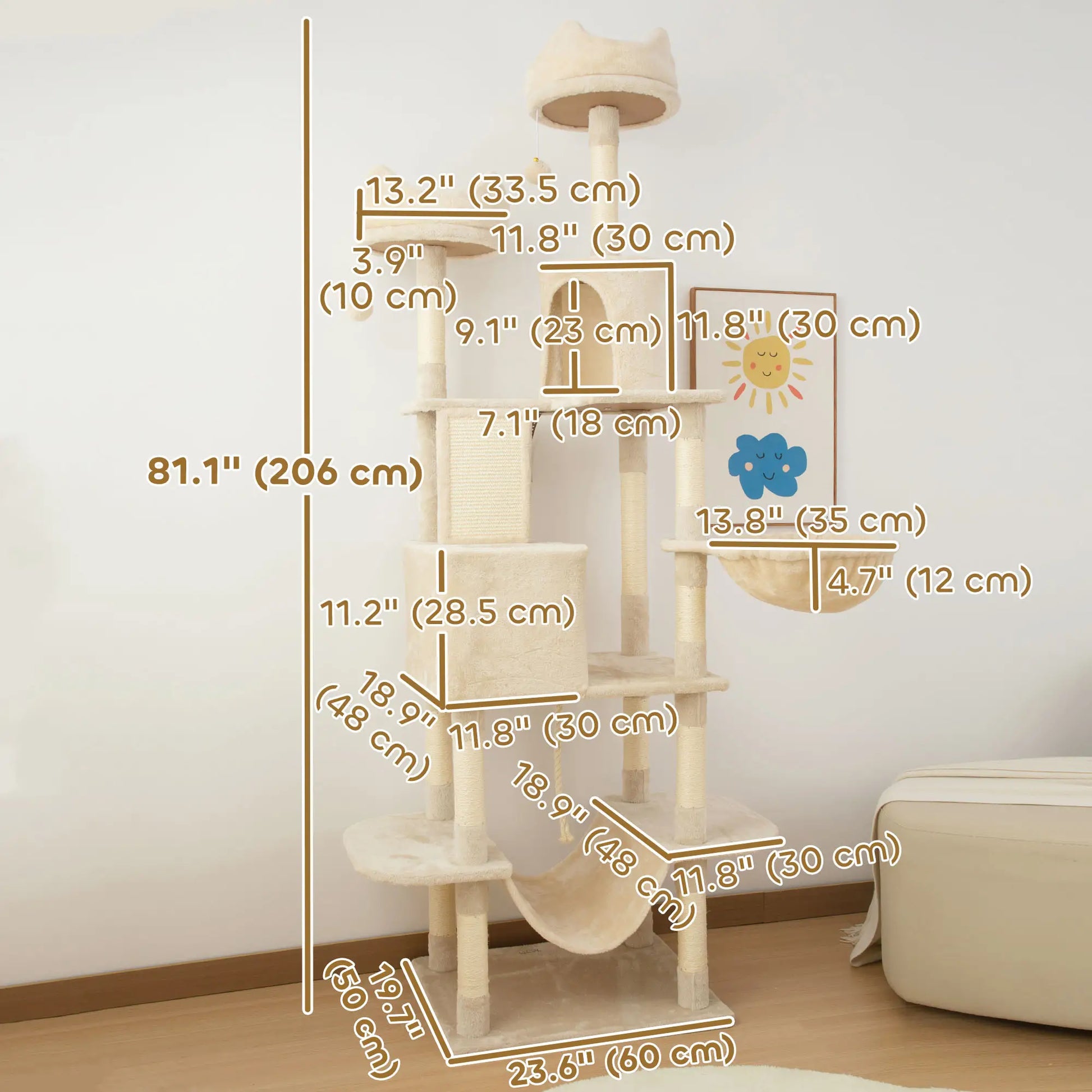 81" Large Cat Tree, Scratching Posts, Condos, Beds, Hammocks, Beige Cat Trees at Gallery Canada