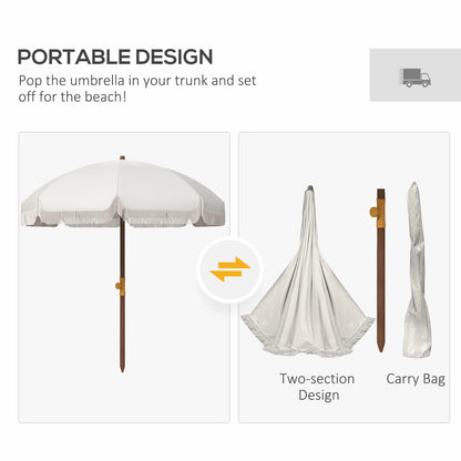 6.2' Travel Beach Umbrella, Vent, Ruffles, Carry Bag, Cream White Beach Umbrellas at Gallery Canada