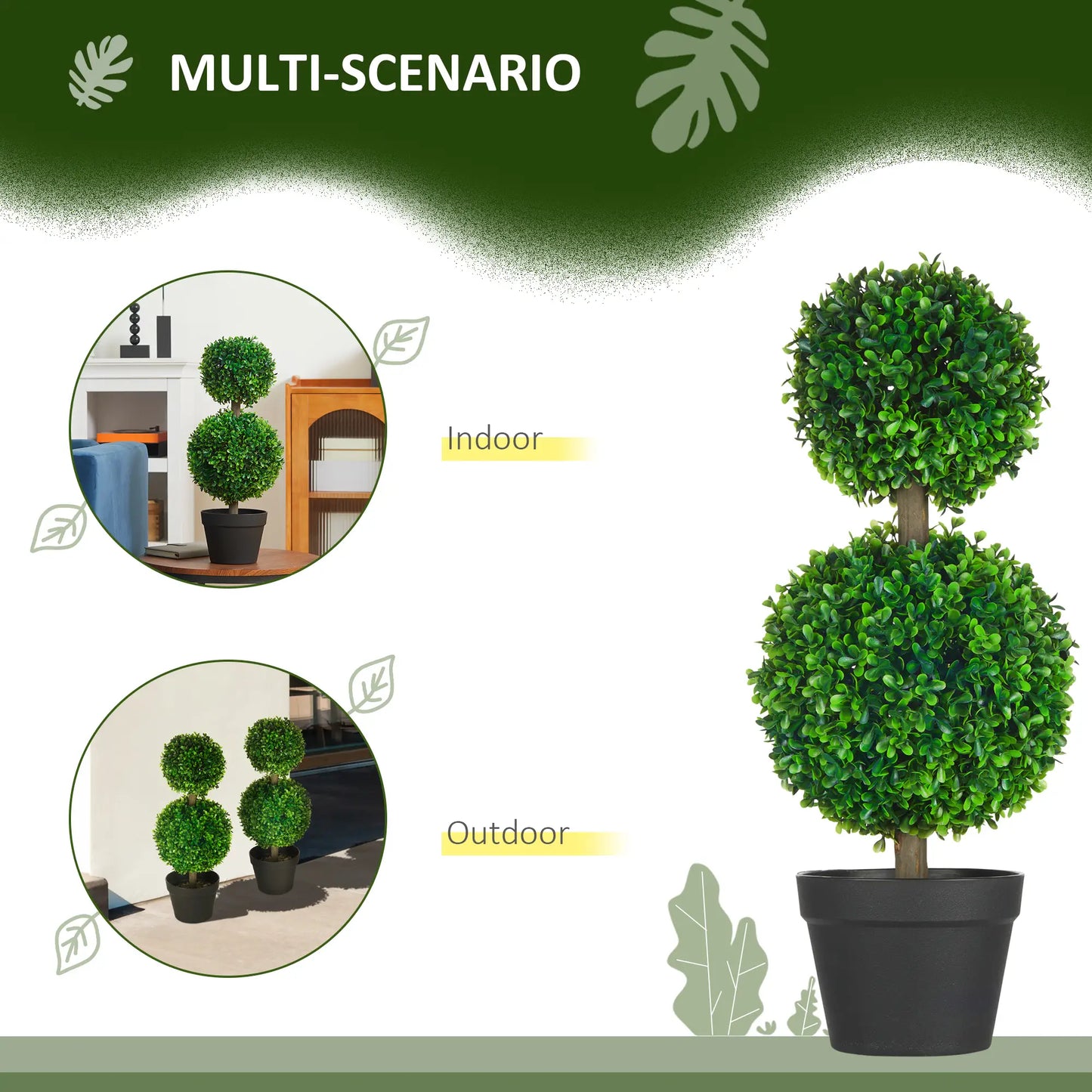 Artificial Boxwood Topiary Tree Set Of 2, Faux Plant In Pot, Green Artificial Trees at Gallery Canada