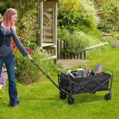 Collapsible Folding Garden Cart, Heavy Duty, Universal Wheels, Adjustable Handle, Black
