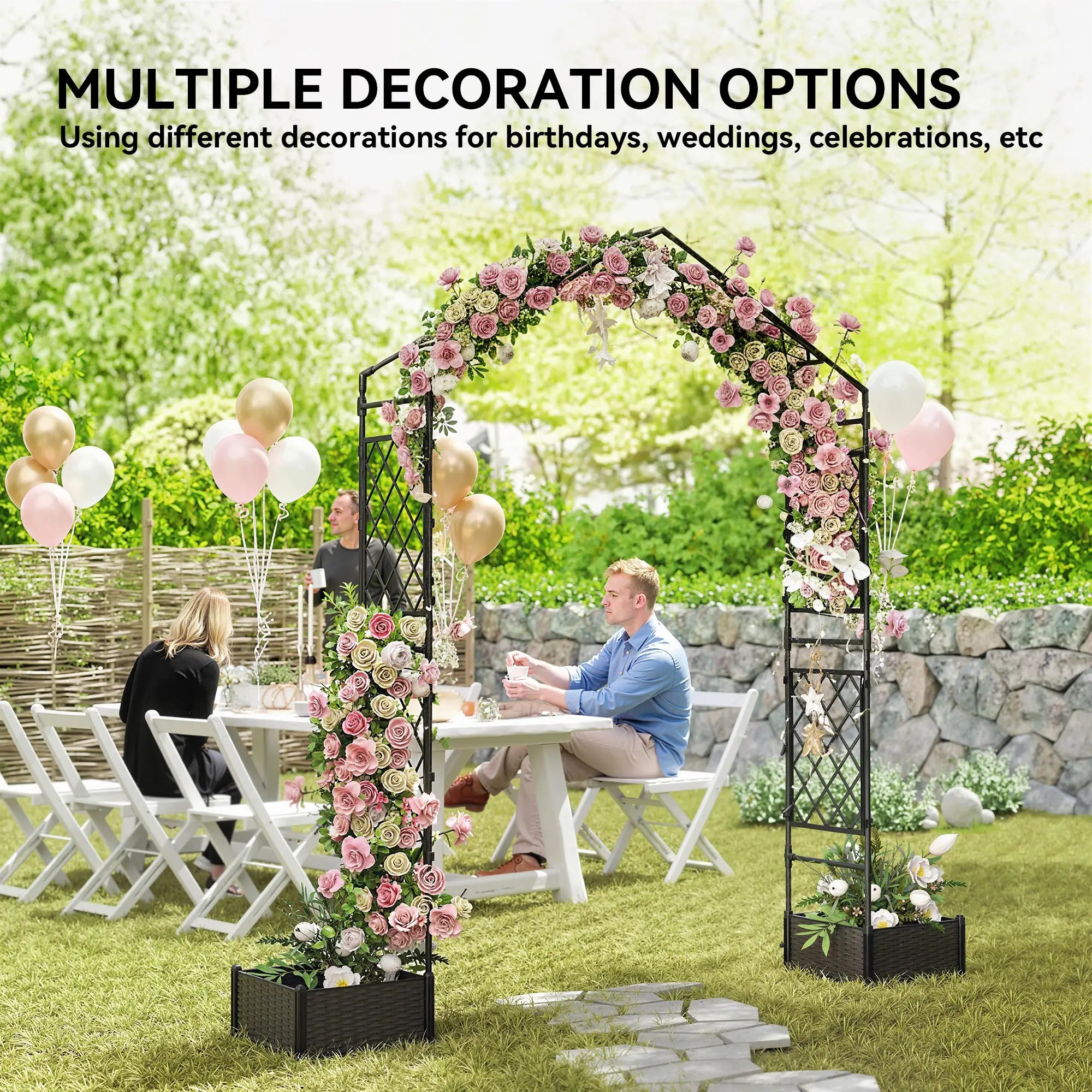 Garden Arch Trellis Arbor With 2 Planter Boxes, 90.6