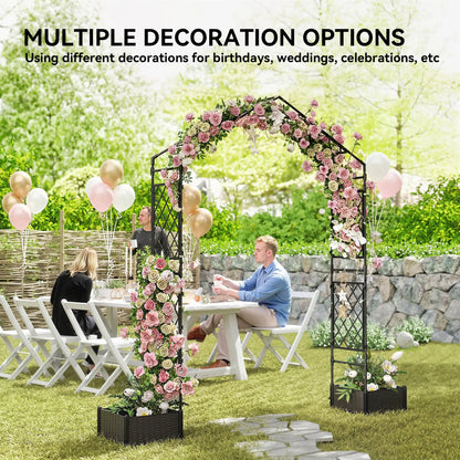 Garden Arch Trellis Arbor With 2 Planter Boxes, 90.6" x 15.7" x 88.2", Black Garden Arches at Gallery Canada