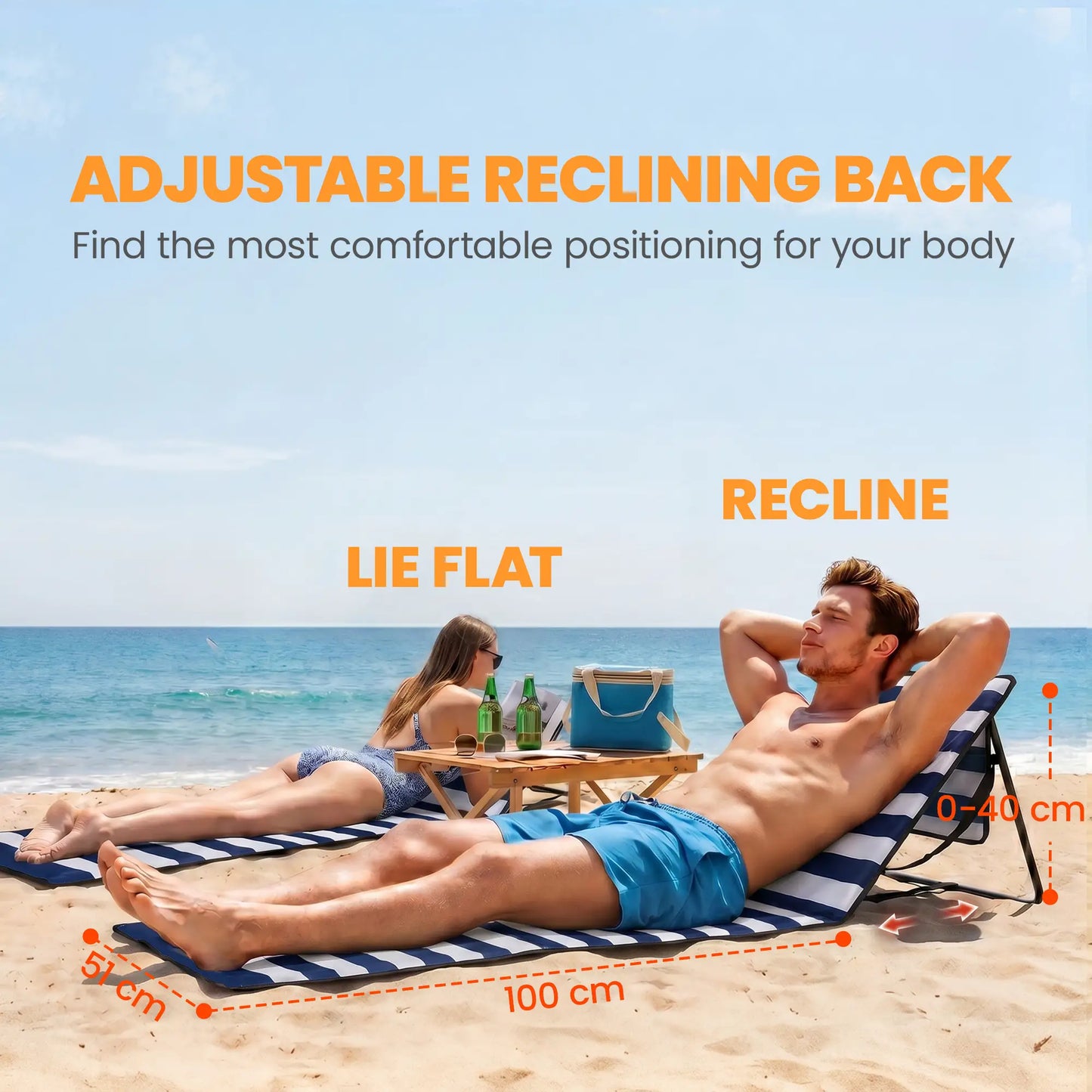 Foldable Lounge Chairs Set, Adjustable Backrest, Blue White Beach Accessories at Gallery Canada