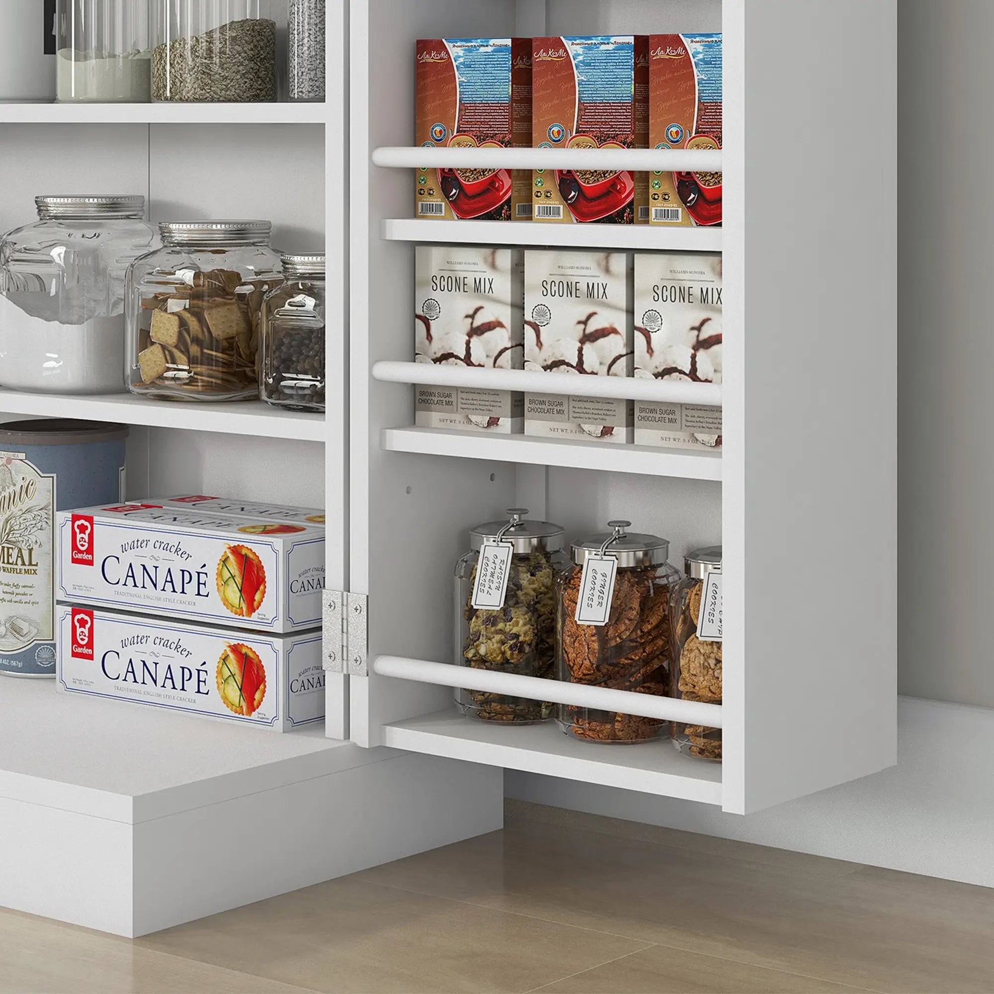 Freestanding Kitchen Pantry Cabinet, 5-Tier Shelf, 12 Spice Racks, Adjustable Shelves, White Kitchen Pantry Cabinets at Gallery Canada