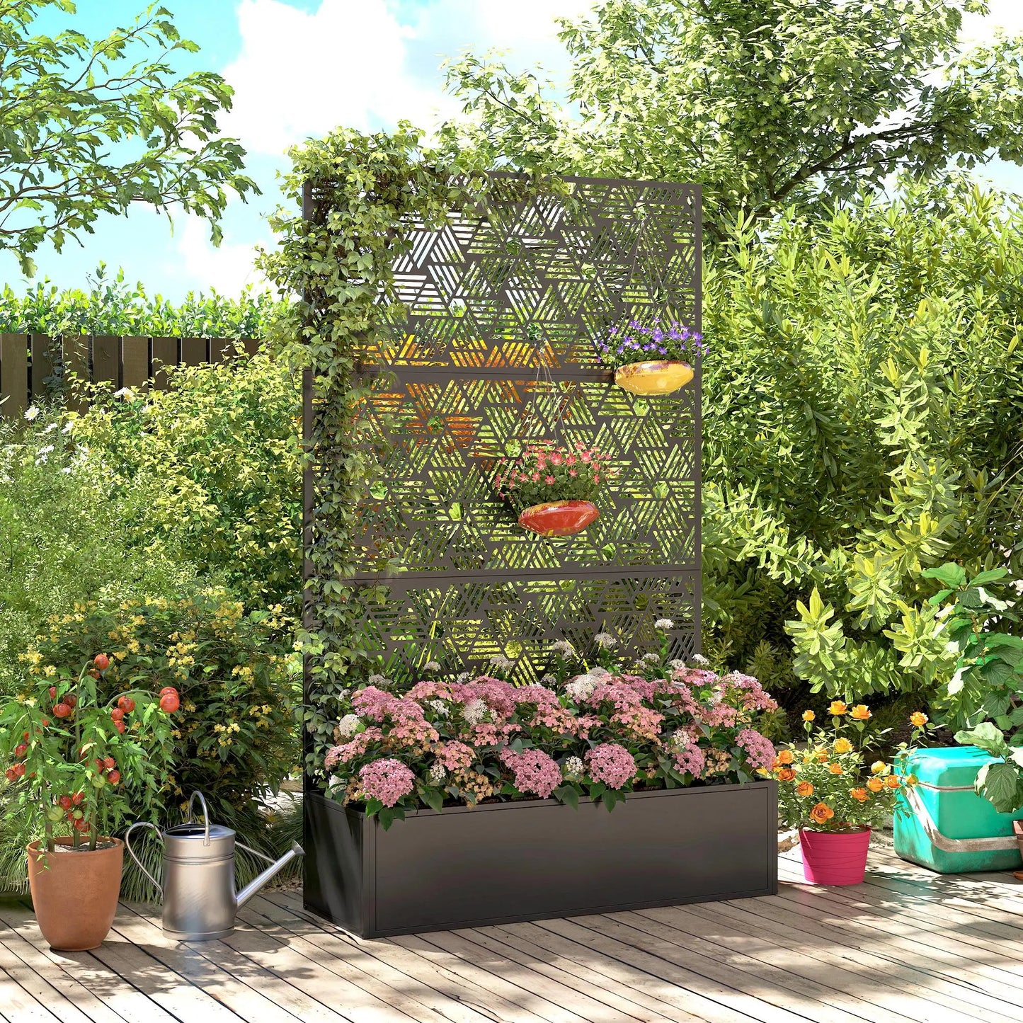 Metal Planter Box With Trellis, 70" Tall Raised Garden Bed, Hexagon Line Cut-Out Galvanized Planter Boxes at Gallery Canada