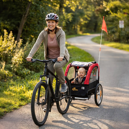 Kids Bike Trailer, 16" Wheels, 5-Point Harness, Storage Bag, 18+ Months, Red Kids Bike Trailers at Gallery Canada
