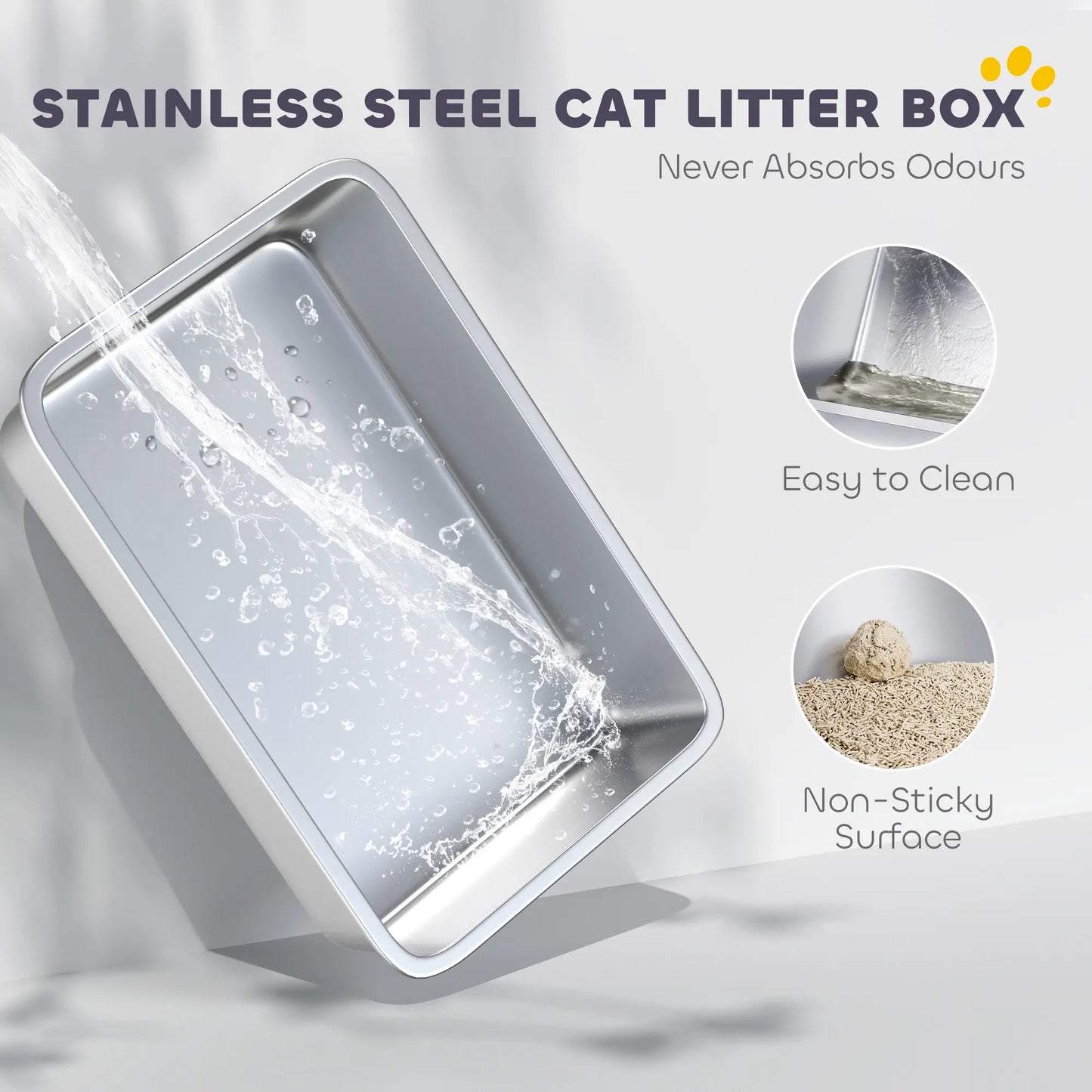 Stainless Steel Cat Litter Box, 17" x 13" x 10", Metal Scoop, Grey