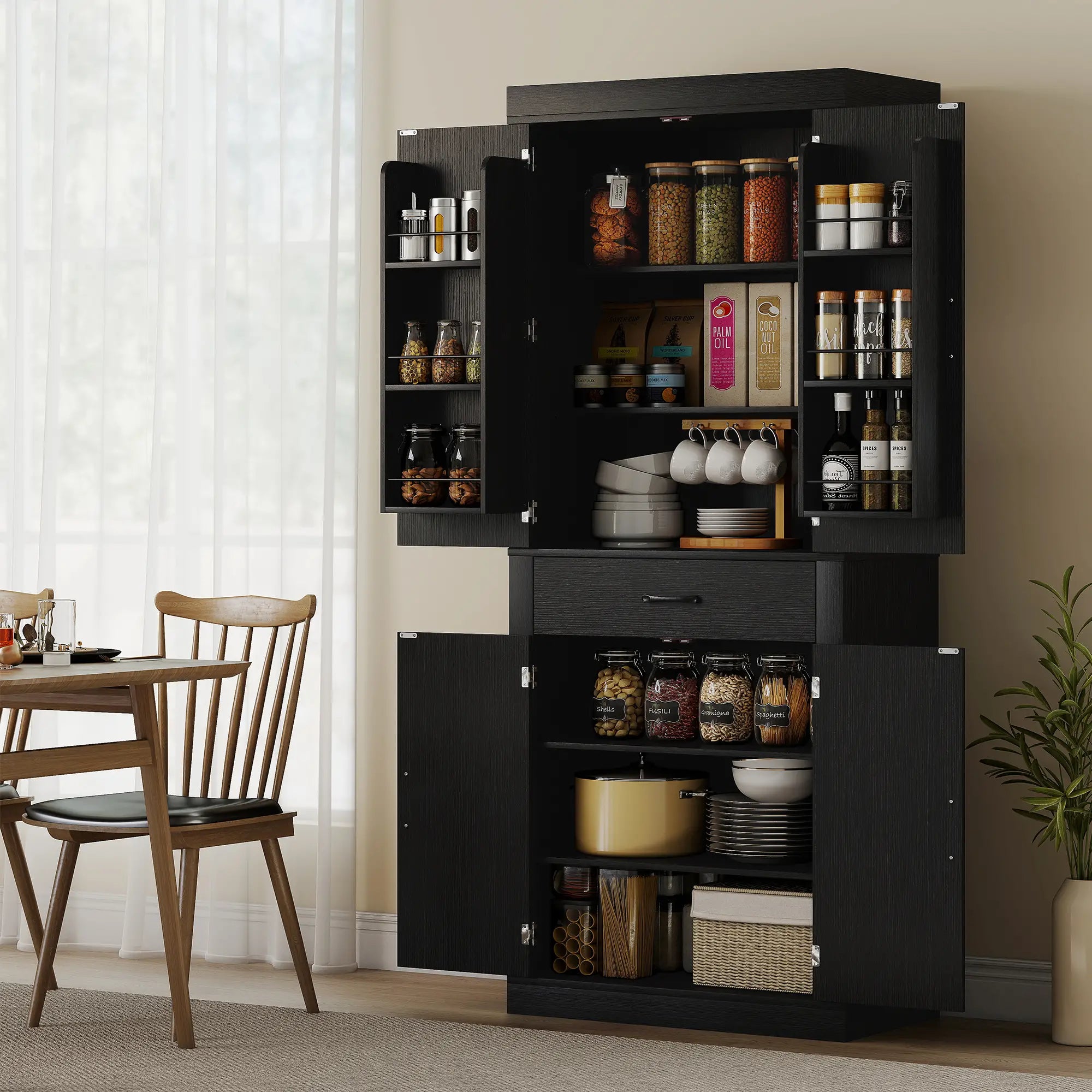 72 Inch Kitchen Pantry Cabinet, Farmhouse Storage, 4 Barn Doors, Black Kitchen Pantry Cabinets at Gallery Canada