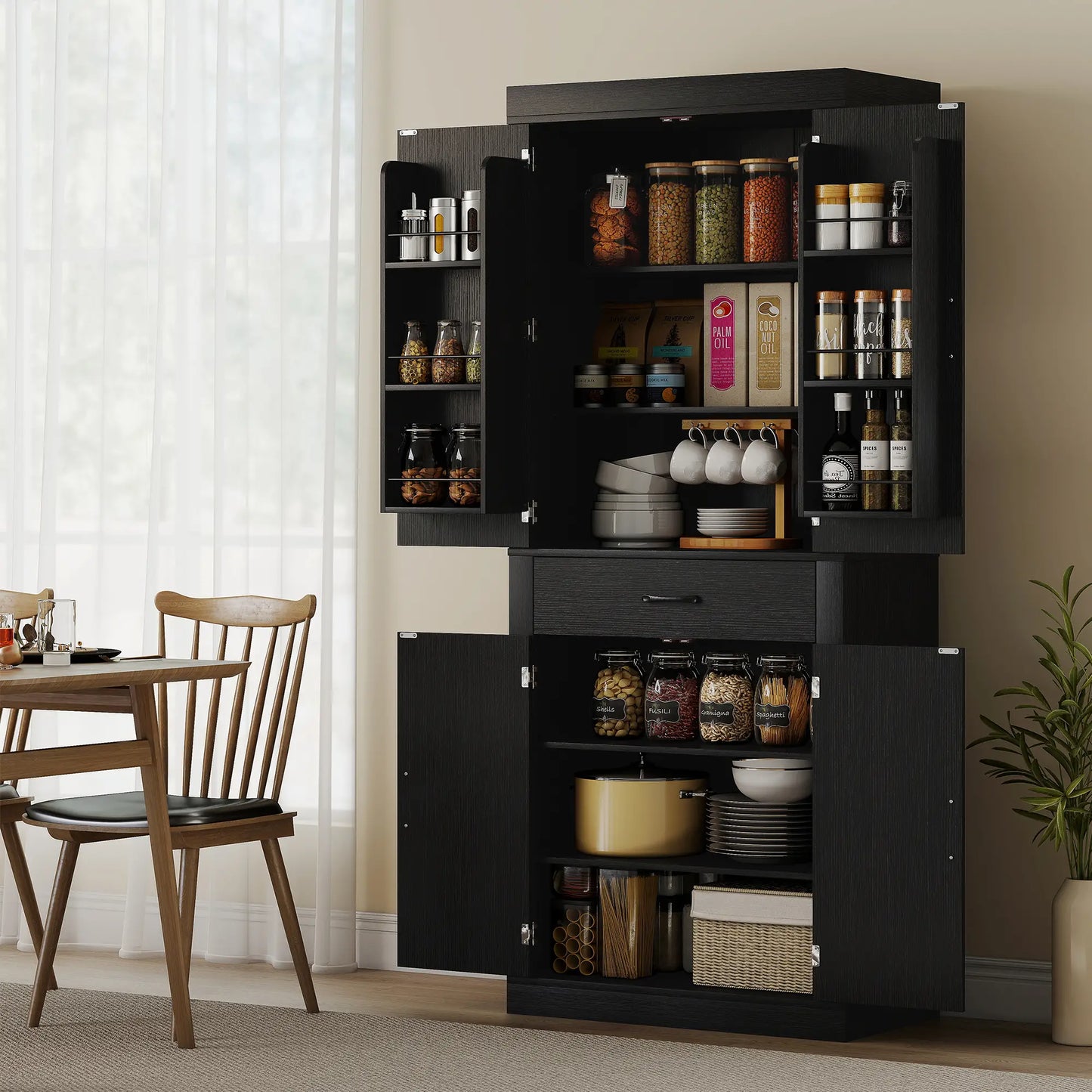 72 Inch Kitchen Pantry Cabinet, Farmhouse Storage, 4 Barn Doors, Black Kitchen Pantry Cabinets at Gallery Canada