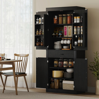 72 Inch Kitchen Pantry Cabinet, Farmhouse Storage, 4 Barn Doors, Black Kitchen Pantry Cabinets at Gallery Canada