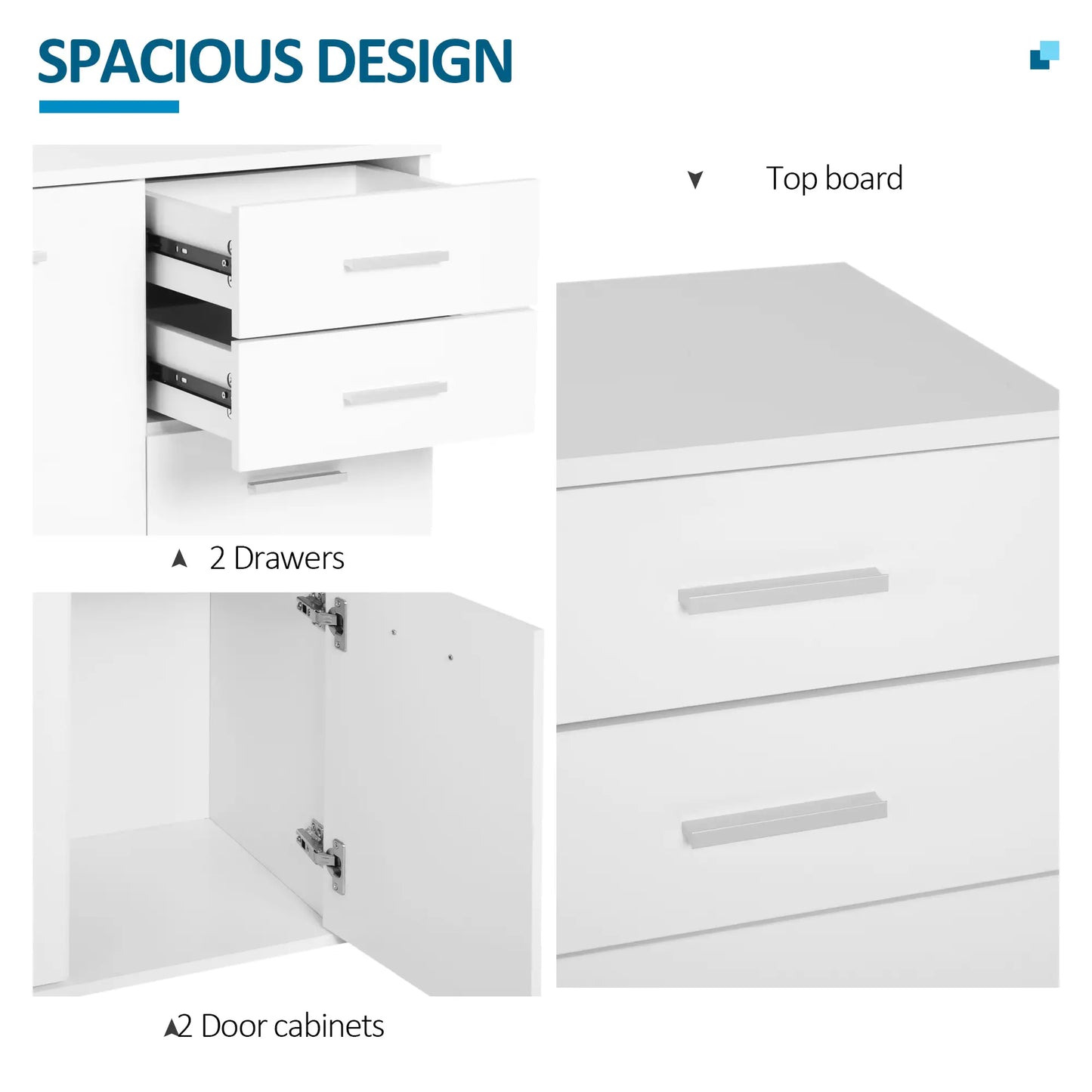 High Gloss Sideboard, 2 Drawers, 2 Doors, Adjustable Shelf, White Storage Cabinets at Gallery Canada