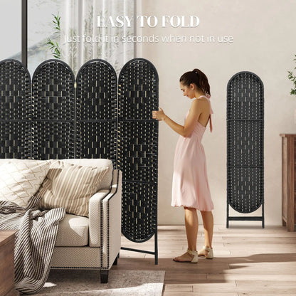 Bohemian Privacy Screen, 6 Panel Folding Room Divider, Arched Top, Black Room Dividers at Gallery Canada
