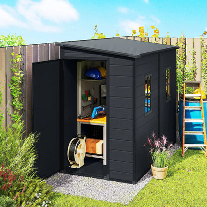 4.3' x 8' Dark Grey Outdoor Storage Shed With Floor, Lockable Doors, Dark Grey Sheds at Gallery Canada