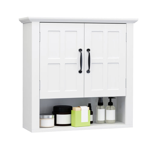 Wall Mount Bathroom Cabinet, Storage Organizer Kitchen Cupboard with 2 Doors and Adjustable Shelf White