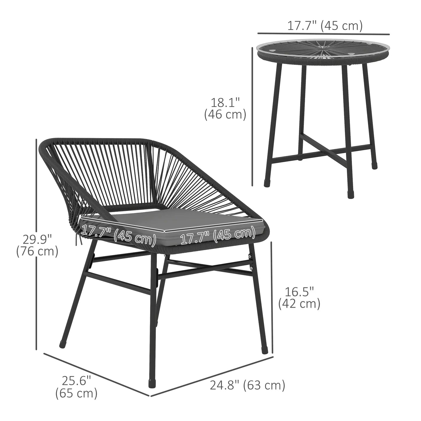3 Piece Bistro Set, Wicker Patio Furniture, Glass Top Table, Black Bistro Sets at Gallery Canada