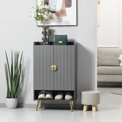 Narrow Shoe Storage Cabinet, Adjustable Shelves, Open Shelf, 15 Pairs, Grey Shoe Storage Cabinets & Racks at Gallery Canada