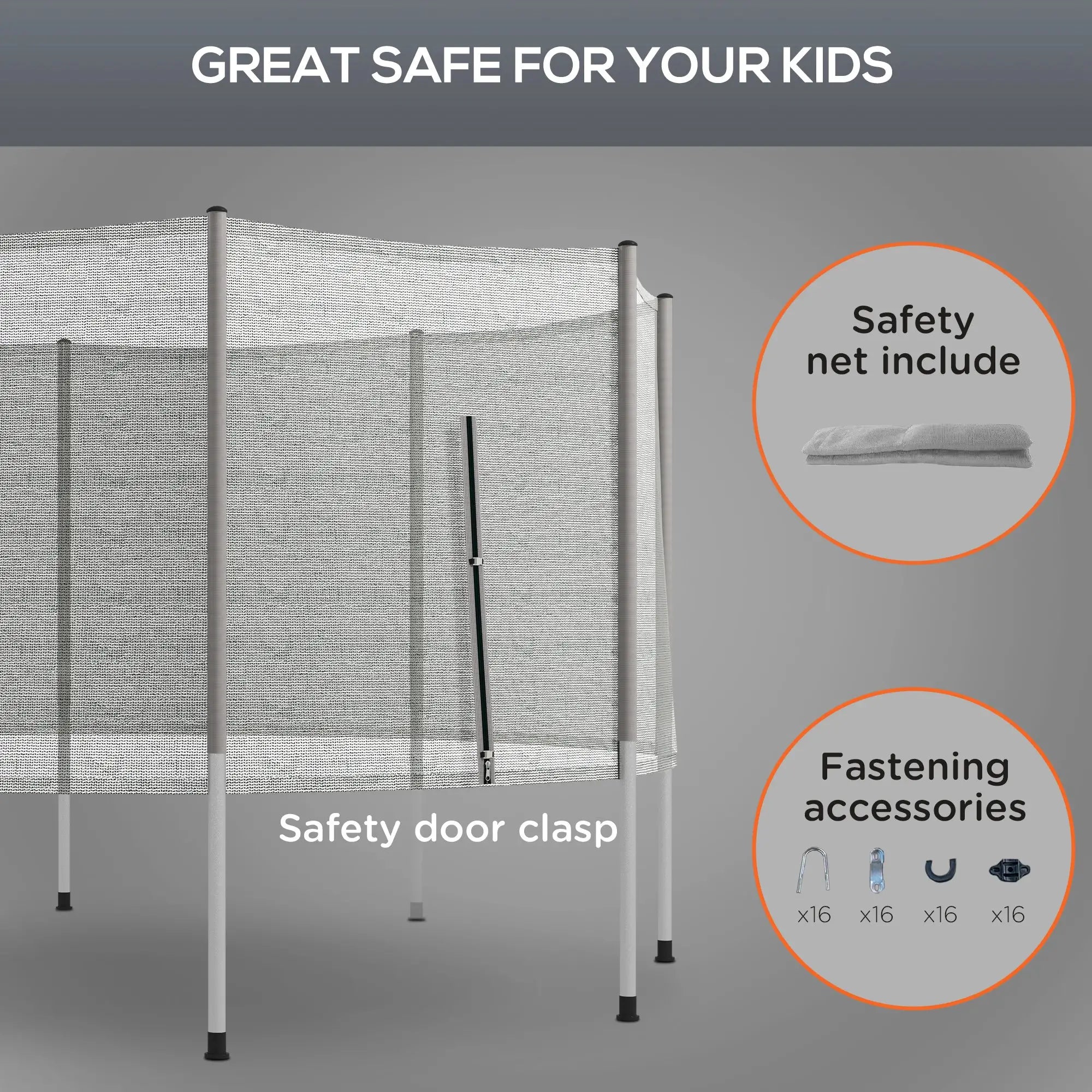 14FT Trampoline Enclosure Net with 8 Poles, Grey Trampolines at Gallery Canada
