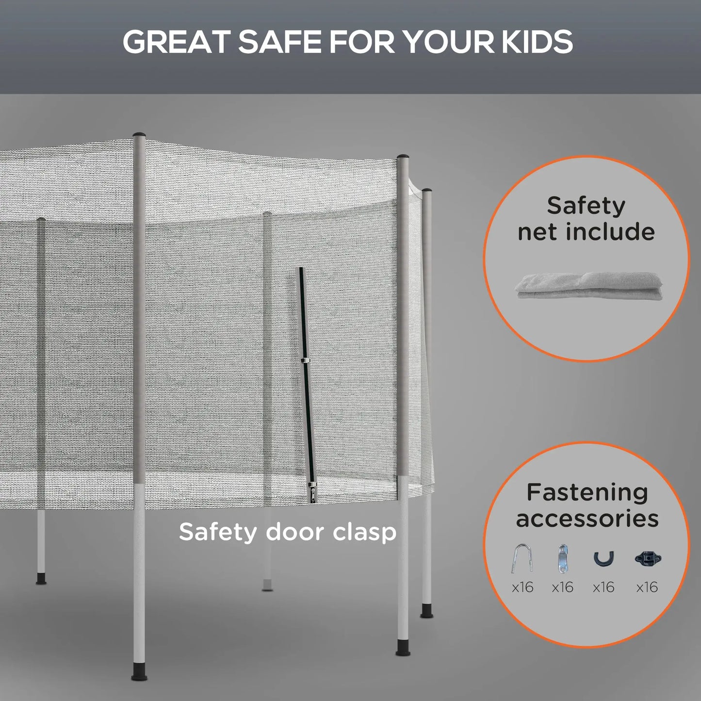 14FT Trampoline Enclosure Net with 8 Poles, Grey Trampolines at Gallery Canada