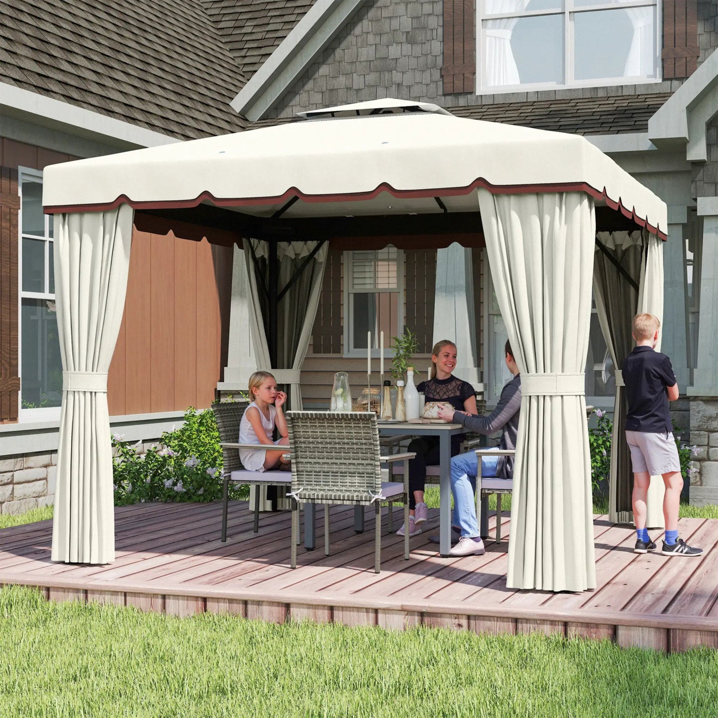 10' x 10' Outdoor Gazebo, Double Soft-Top, Cream White Gazebos at Gallery Canada