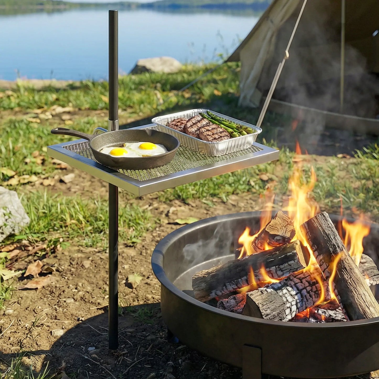 Swivel Campfire Grill, 360 Adjustable Heavy Duty Chrome Steel, Silver Charcoal BBQ Grils at Gallery Canada