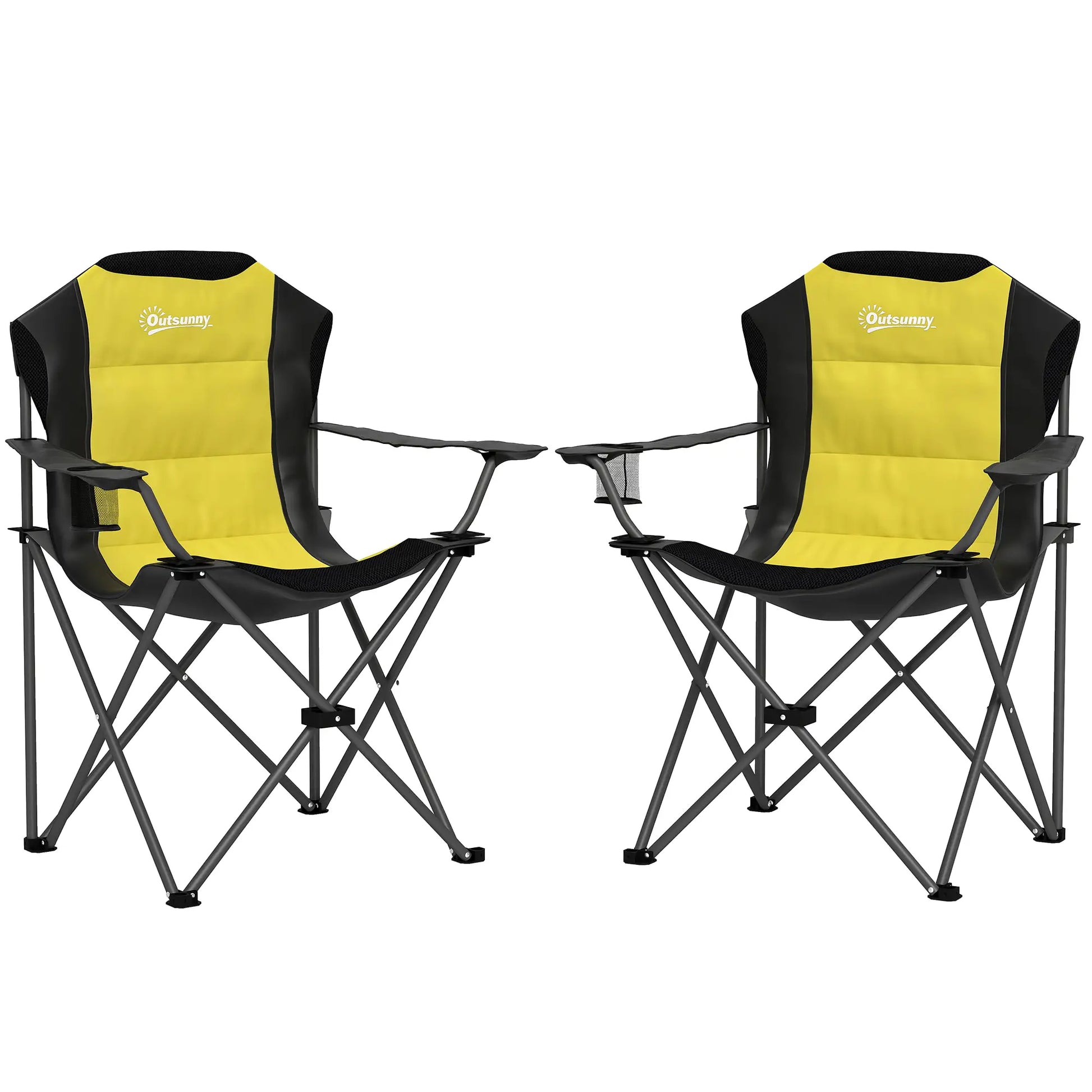 2 Pack Folding Camping Chairs, High Back w/ Cup Holder, Padded, Yellow Picnic Tables & Camping Chairs at Gallery Canada