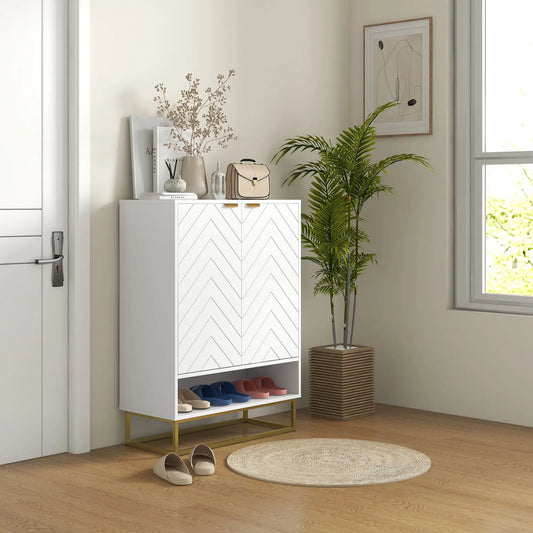 Entryway Shoe Cabinet, Adjustable Shelf for 12 Pairs, White Shoe Storage Cabinets & Racks White, Gold Tone at Gallery Canada