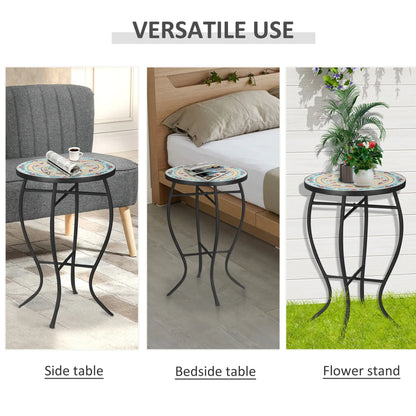 Round Mosaic Patio Table, Metal Frame, Outdoor Garden Furniture, Multicolor Patio Side Tables at Gallery Canada