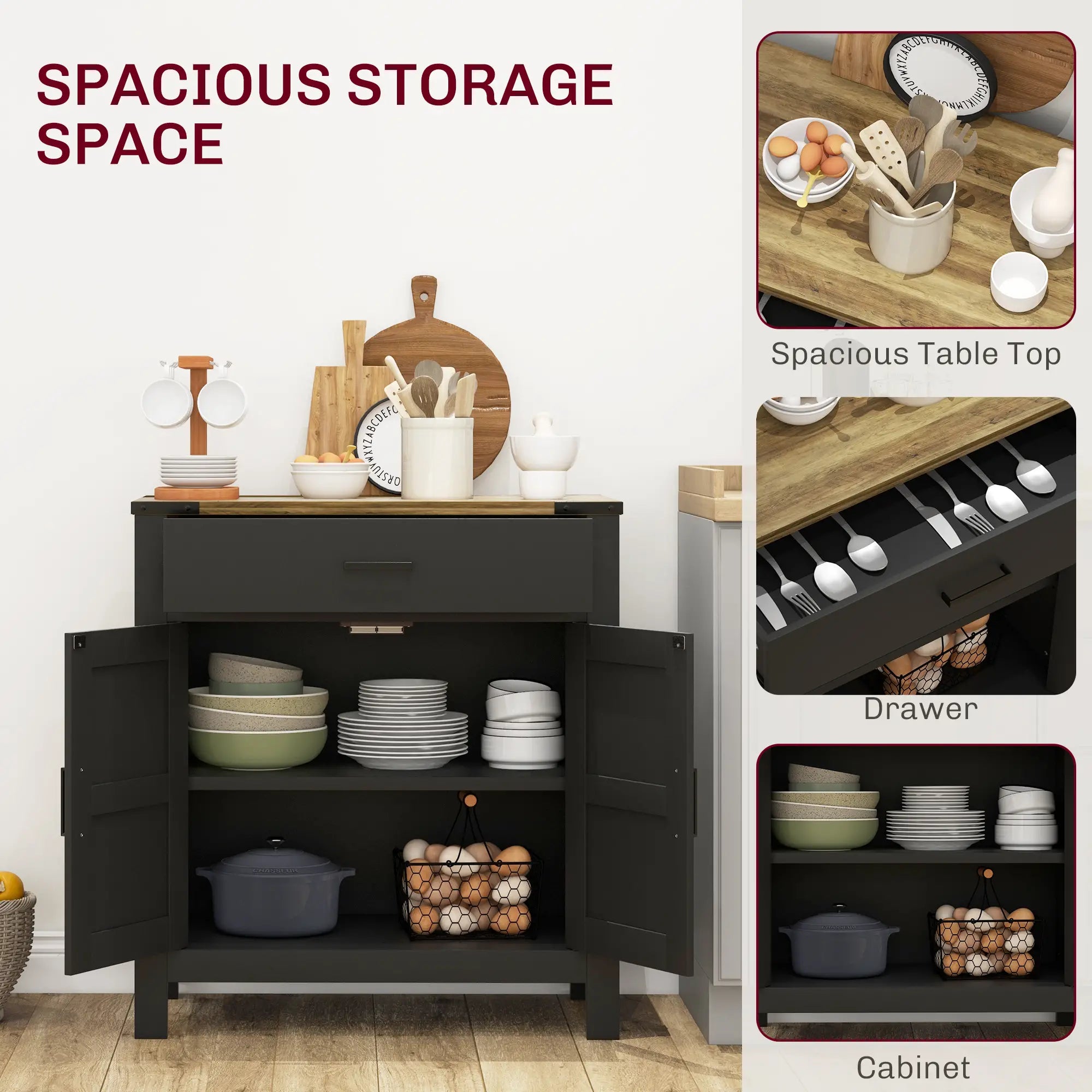 Farmhouse Buffet Cabinet, 1 Drawer, Storage Cabinet, Adjustable Shelf, Black Bar Cabinets at Gallery Canada