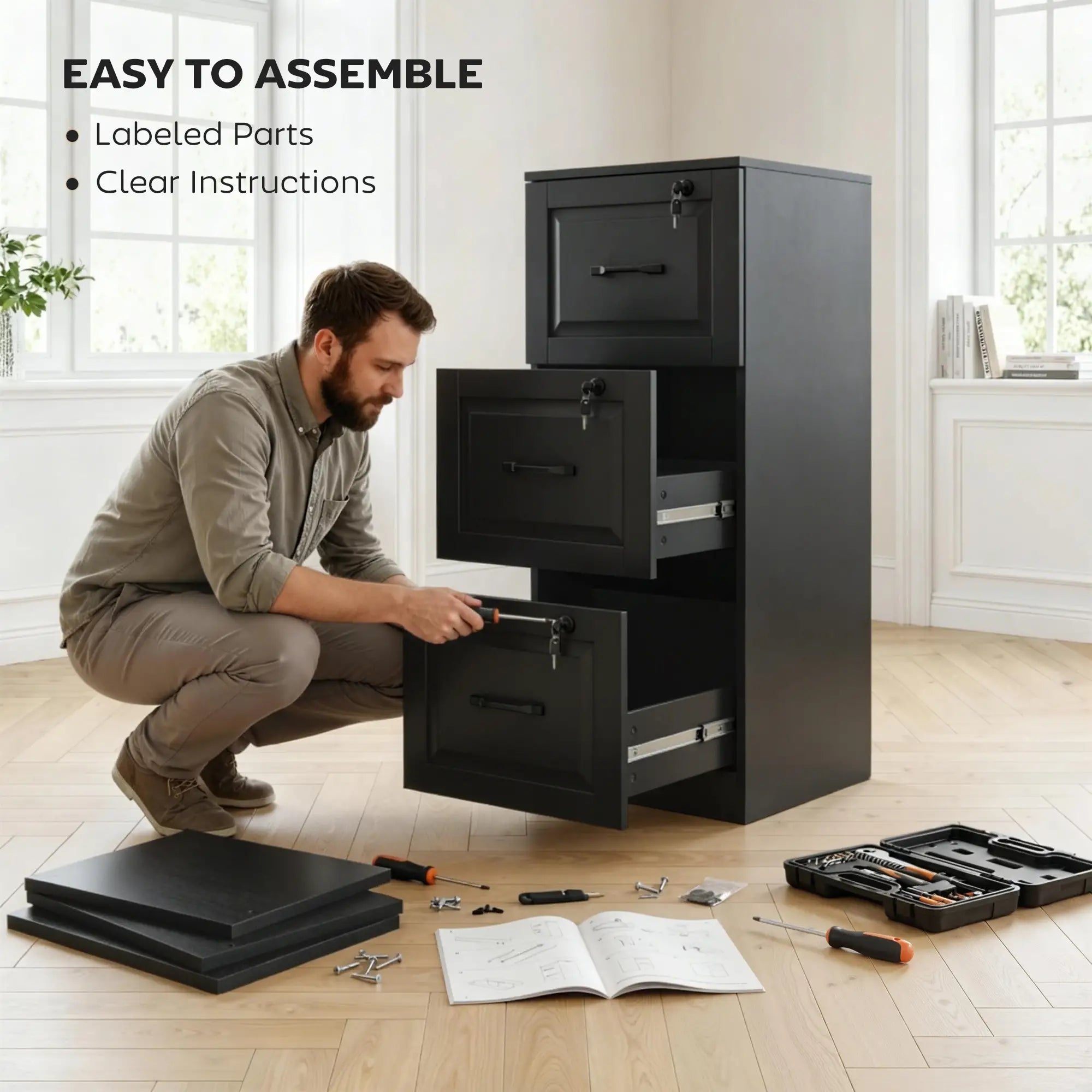 3 Drawer File Cabinet With Lock, Vertical Filing Cabinet, Black Office Cabinets & Cupboards at Gallery Canada