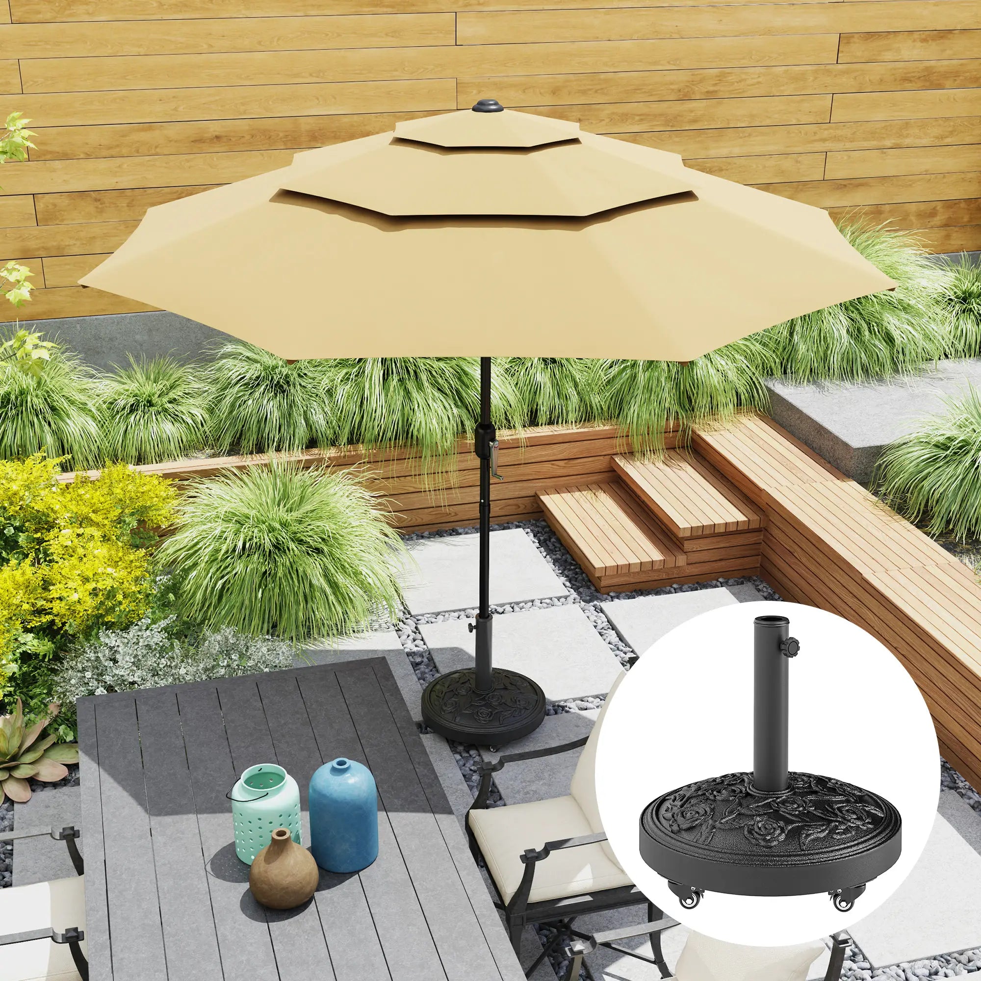 46 lbs Resin Round Patio Umbrella Base With Wheels, Black Umbrella Bases at Gallery Canada