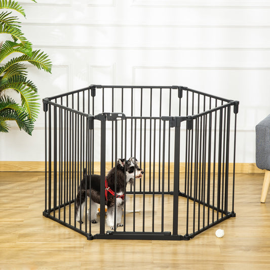 Dog Safety Gate 6-Panel Playpen Fireplace Christmas Tree Steel Fence Stair Barrier Room Divider Black - Gallery Canada