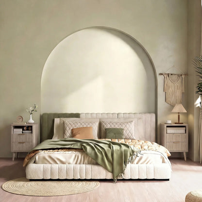 Modern Nightstands Set of 2, Charging Station, 2 Drawers, Open Shelf, Grey Bedside Tables at Gallery Canada