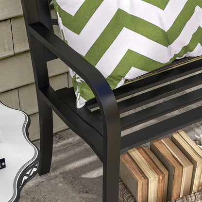 50" Outdoor Bench, Metal Frame Patio Loveseat, Floral Backrest, Black Outdoor Benches at Gallery Canada