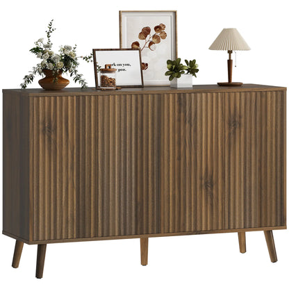 Buffet côtelé avec rangement, étagères ajustables, marron foncé