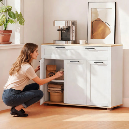 Modern 40" Sideboard Buffet Cabinet, 3 Doors, 2 Shelves, White Bar Cabinets at Gallery Canada