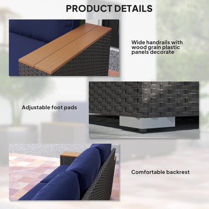 3-Seater Outdoor Sofa, PE Wicker Patio Sofa With Cushions, Dark Blue Patio Furniture Sets at Gallery Canada