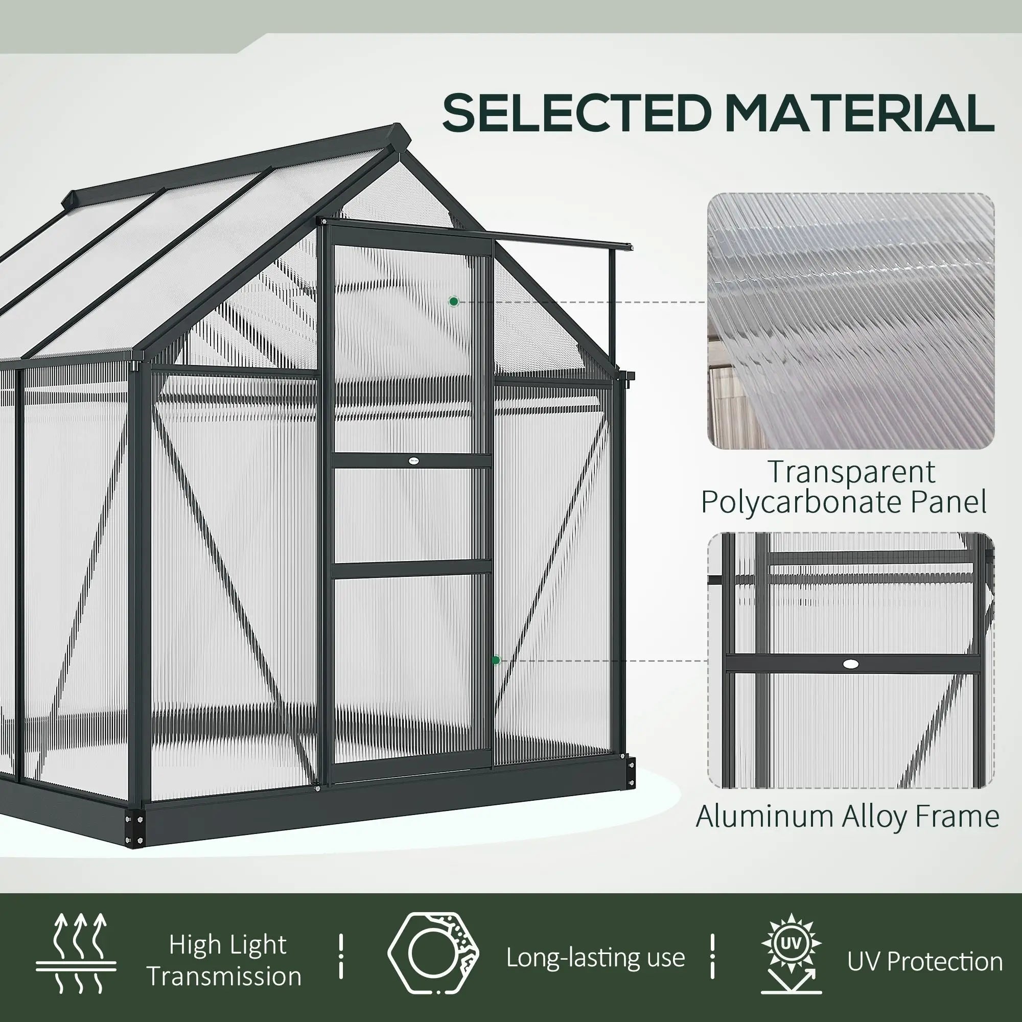 Greenhouse Kit, PC Board with Sliding Door, 6.2' x 6.3' x 6.6', Grey Walk In Greenhouses at Gallery Canada