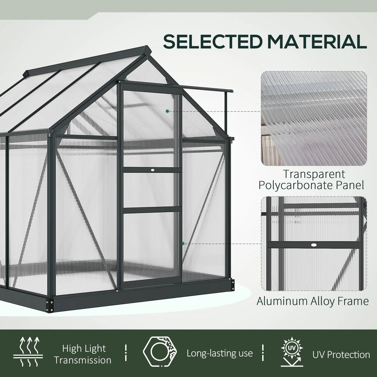 Greenhouse Kit, PC Board with Sliding Door, 6.2' x 6.3' x 6.6', Grey Walk In Greenhouses at Gallery Canada