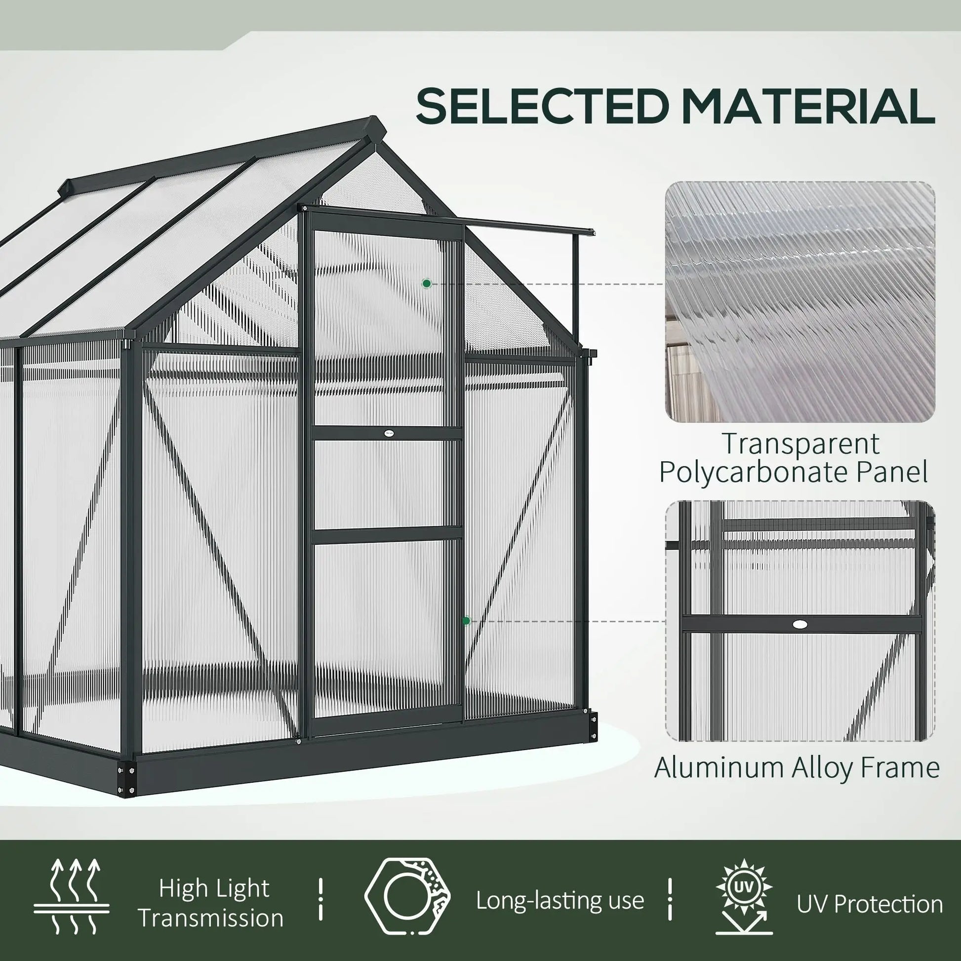 Greenhouse Kit, PC Board with Sliding Door, 6.2' x 6.3' x 6.6', Grey Walk In Greenhouses at Gallery Canada