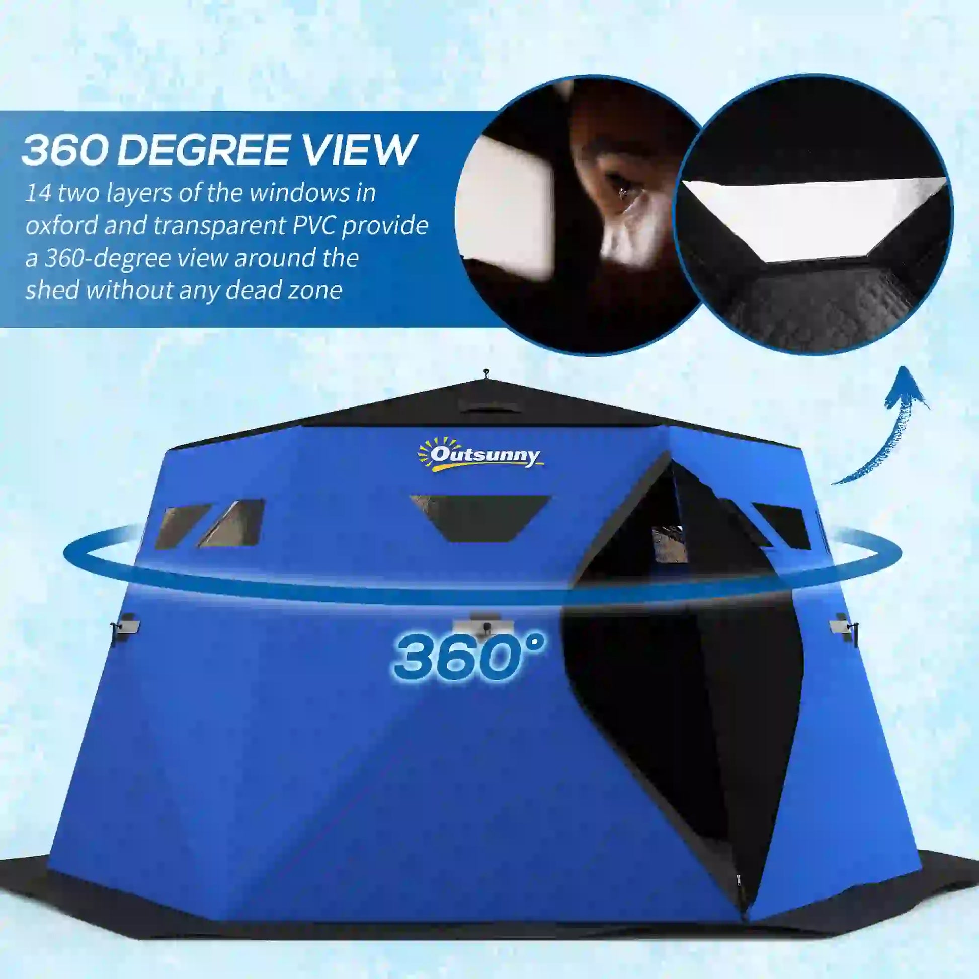 4 Person Insulated Ice Fishing Shelter, Pop-Up Tent with Carry Bag, Two Doors, Blue Ice Fishing Tents at Gallery Canada