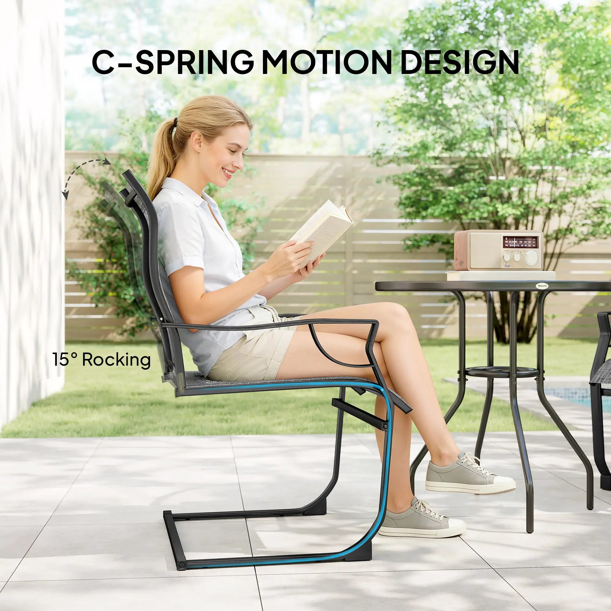 C Spring Motion Patio Chairs Set of 2, High Backrest, Armrest, Breathable Fabric Patio Chairs at Gallery Canada