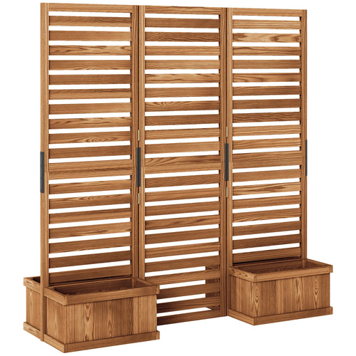 Outdoor Privacy Screen, Wood Panel with 4 Planter Boxes, Raised Bed, 3 Panels