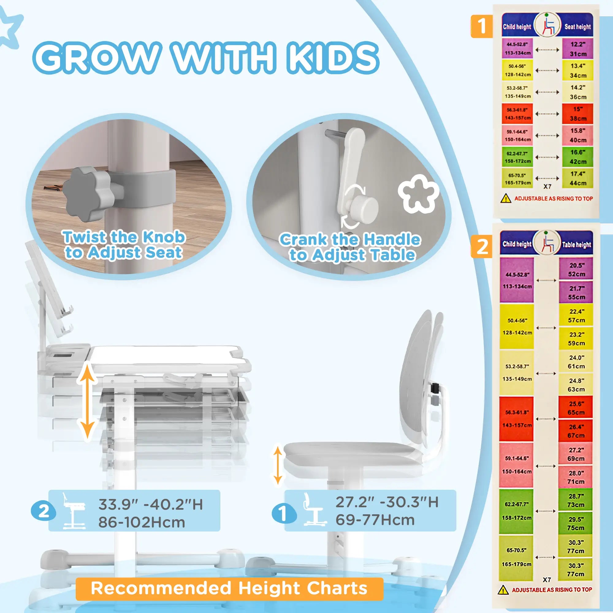 Adjustable Kids Desk and Chair Set, Tilt Desktop, Large Board, Drawer, Grey Kids Desk Sets at Gallery Canada