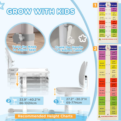 Adjustable Kids Desk and Chair Set, Tilt Desktop, Large Board, Drawer, Grey Kids Desk Sets at Gallery Canada