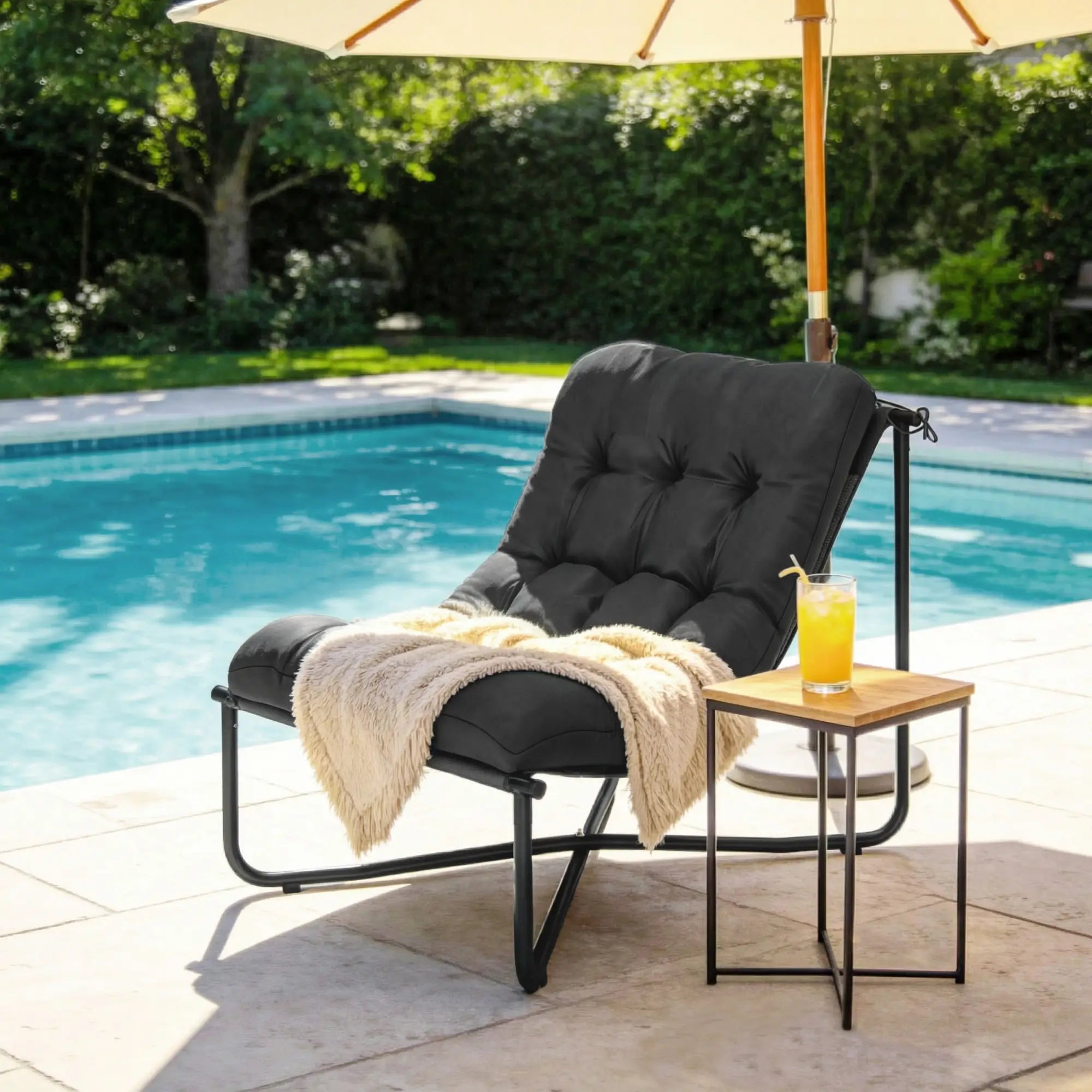 Outdoor Patio Chair, Comfy Sling Lounge With Cushion, Steel Frame, Dark Grey Patio Chairs at Gallery Canada