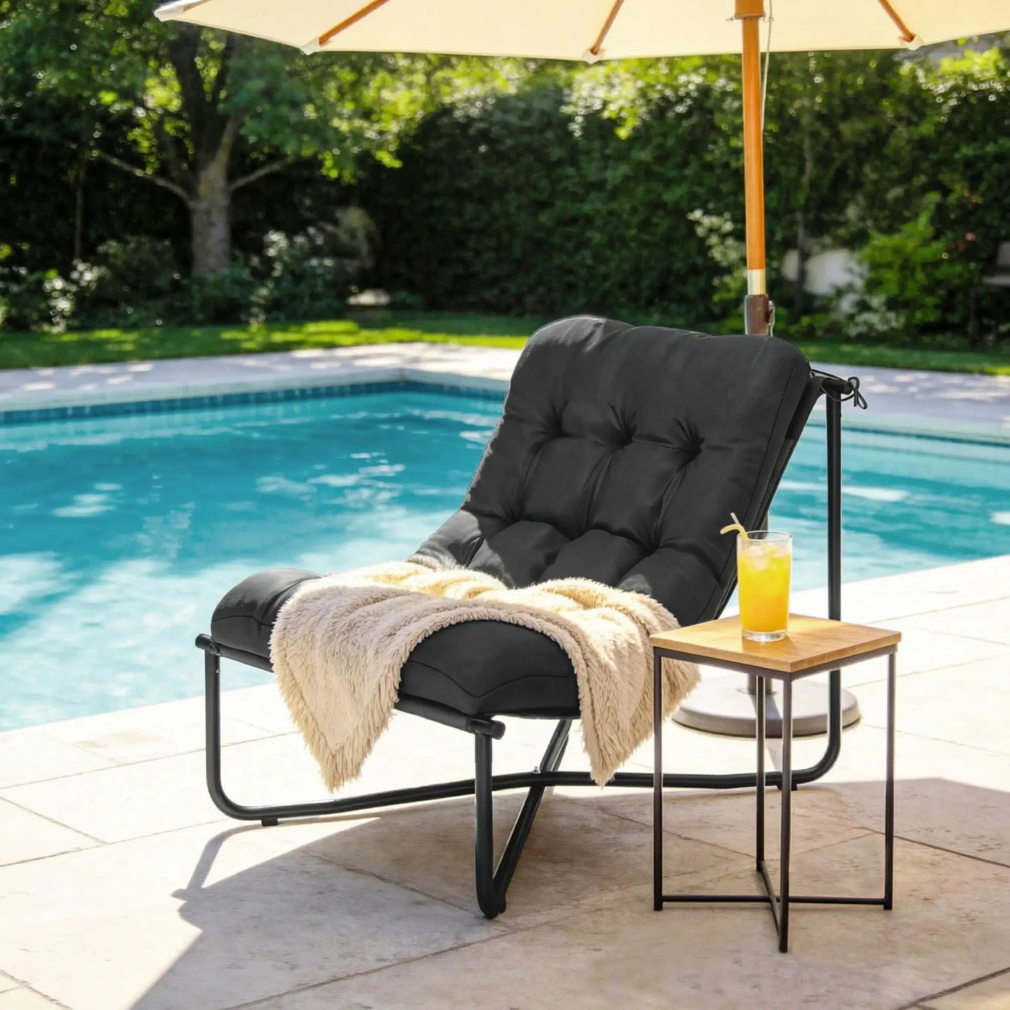 Outdoor Patio Chair, Comfy Sling Lounge With Cushion, Steel Frame, Dark Grey Patio Chairs at Gallery Canada