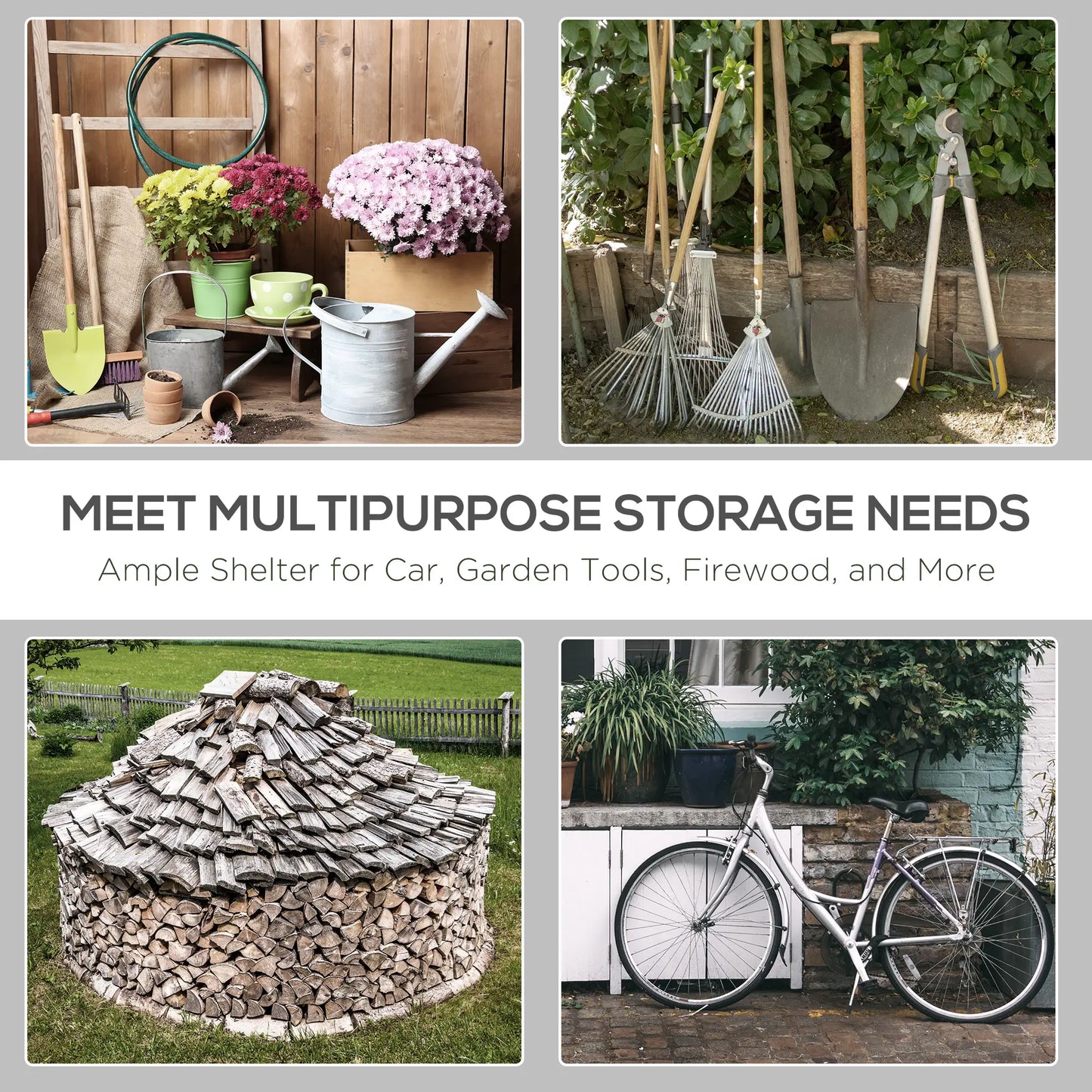 9.2' x 7.9' Garden Storage Tent, Metal Frame, Double Zipper Doors, Dark Grey Car Shelters at Gallery Canada